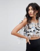 Ebonie N Ivory Tie Shoulder Crop Top In 3d Floral - White