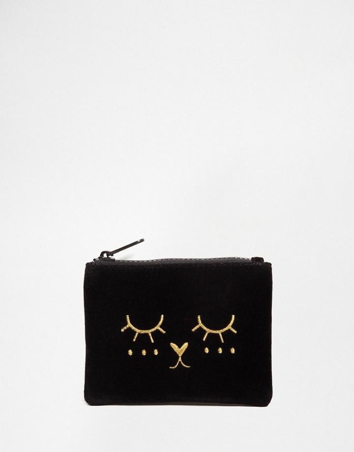 Asos Design Cat Velvet Zip Top Purse - Black