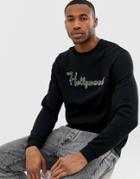 Asos Design Sweatshirt With Hollywood Text Slogan Chain Print - Black