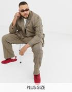 Collusion Plus Suit Pants In Brown Window Pane Check - Brown