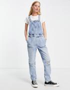 Only Oversized Denim Overalls In Light Blue Wash