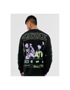 Asos Design Oversized Heavyweight Long Sleeve T-shirt With Back And Sleeve Print-black