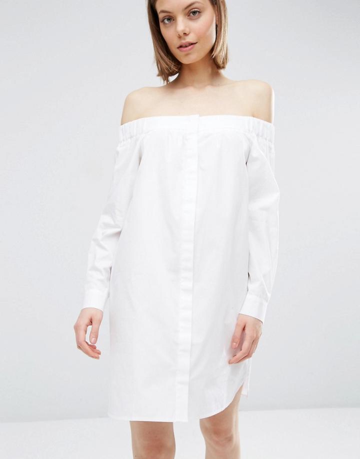Asos Off Shoulder Cotton Shirt Dress - White