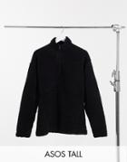 Asos Design Tall Oversized Half Zip Track Neck Sweatshirt In Black Teddy