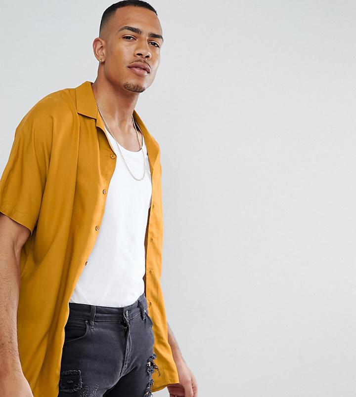 Asos Design Tall Oversized Viscose Batwing Sleeve Shirt In Mustard - Yellow