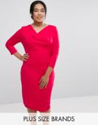 Goddiva Plus Dress With Drape Neck - Pink