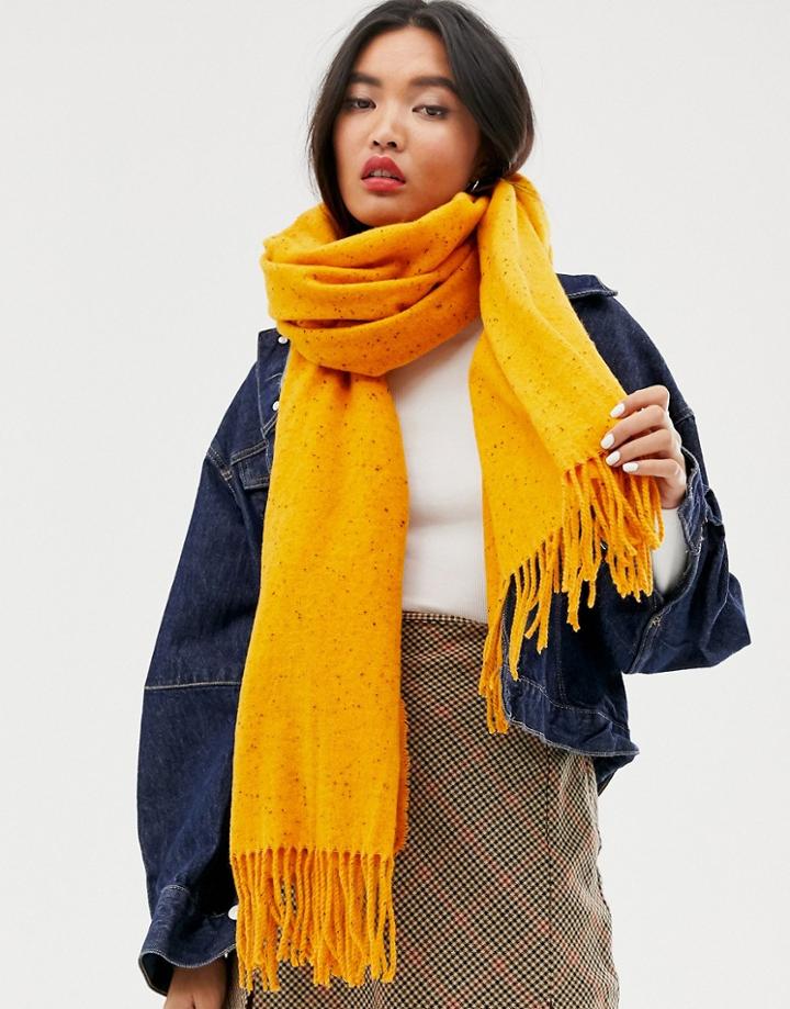 Asos Design Long Neppy Woven Scarf With Tassels In Orange - Orange