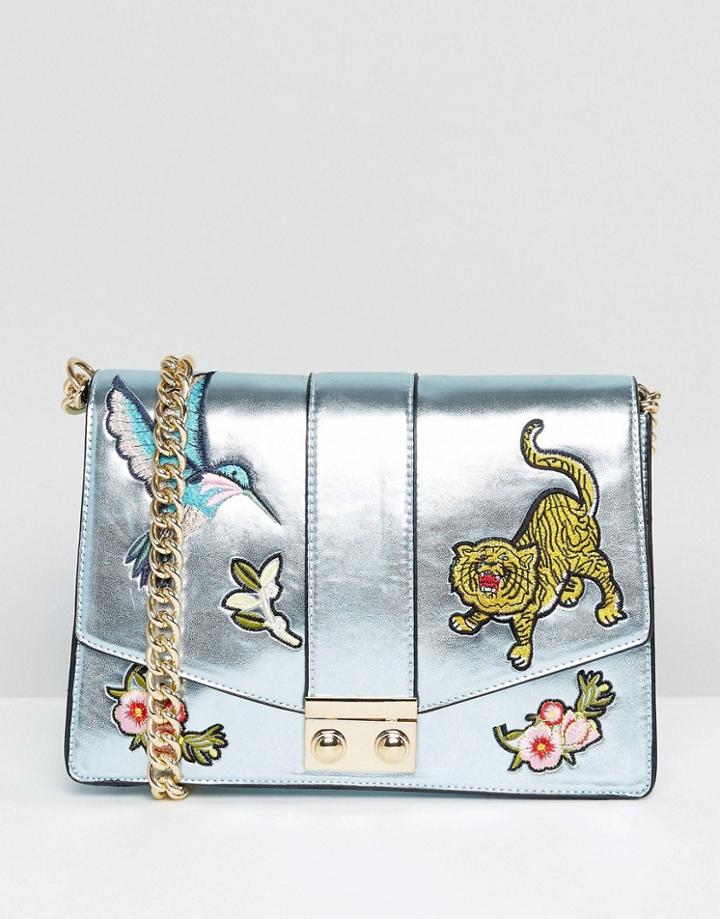 Asos Hero Metallic Badge Buckle Shoulder Bag - Blue