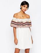 Asos Geo-tribal Trim Off Shoulder Sundress - White
