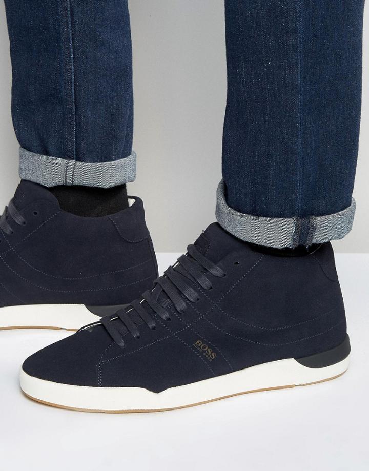 Boss Orange By Hugo Boss Suede High Top Sneakers - Navy