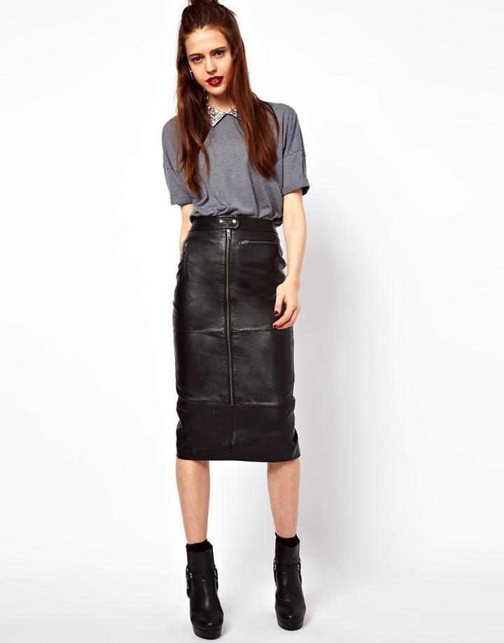 Asos Biker Skirt In Leather - Black