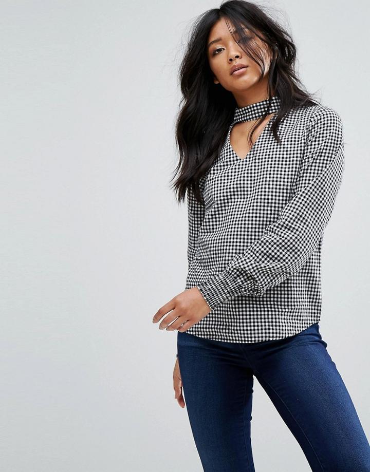 Jdy Gingham High Neck Top - Multi