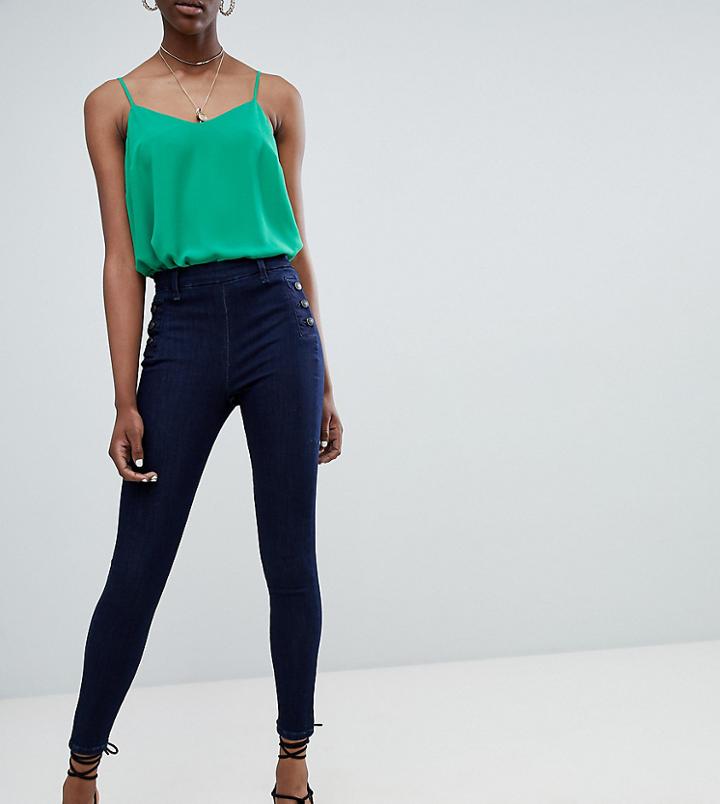 New Look Bianca Side Button Jeans-blue