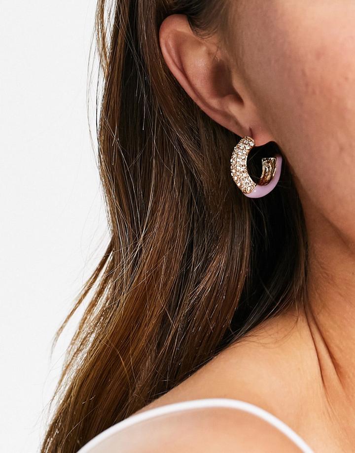 Asos Design Hoop Earrings With Crystal Dip Design In Gold Tone