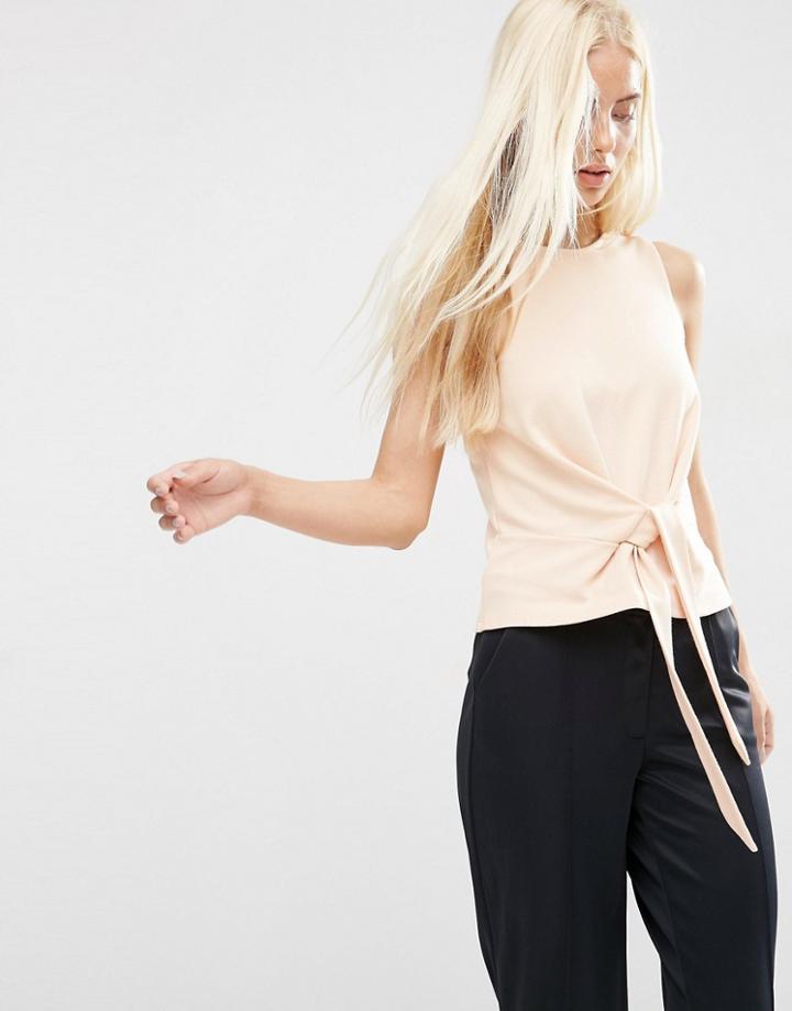 Asos Sleeveless Top With Tie Front In Ponte - Nude