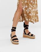 Public Desire Presca Black Flatform Ankle Tie Sandals - Black