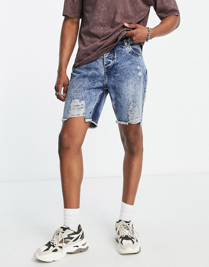 Good For Nothing Shredded Acid Blue Denim Shorts