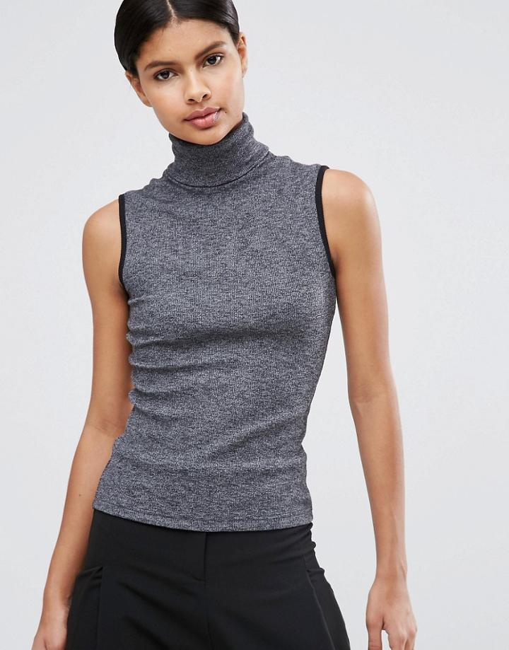 Asos Sleeveless Turtleneck Top In Textured Rib - Gray