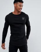 Siksilk Long Sleeve T-shirt In Black Rib - Black