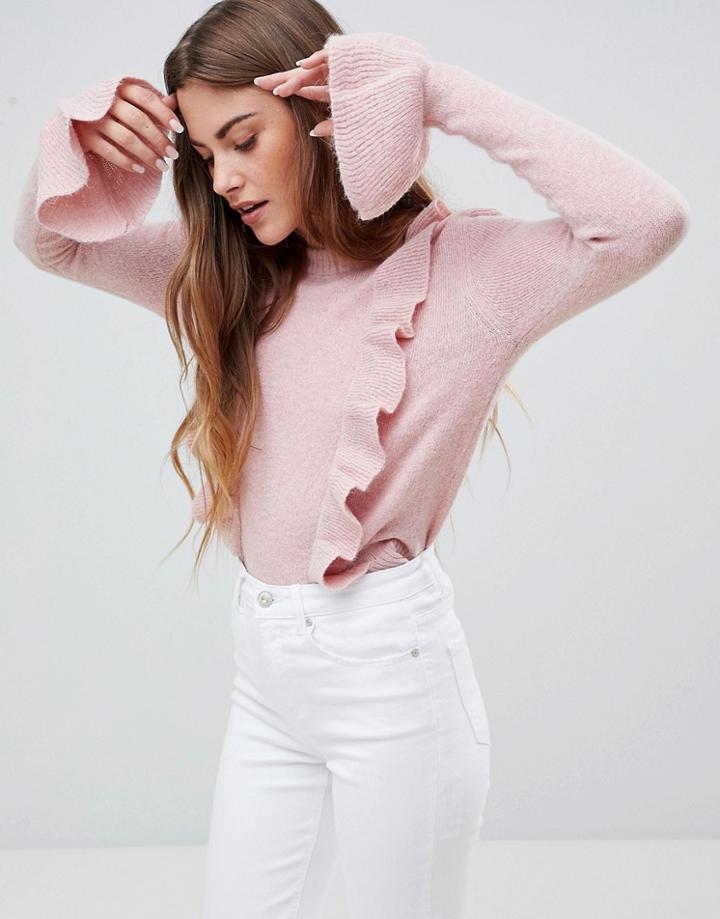 Mbym Ruffle Sweater With Fluted Sleeve - Blue