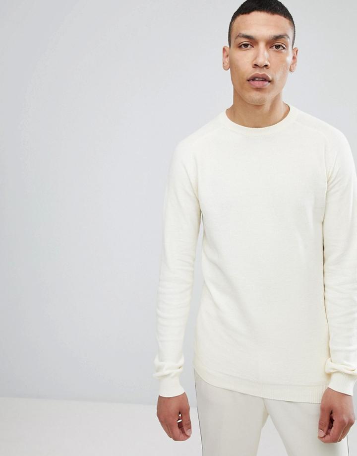 Lindbergh Structured Crew Neck Sweater In Off White - Cream