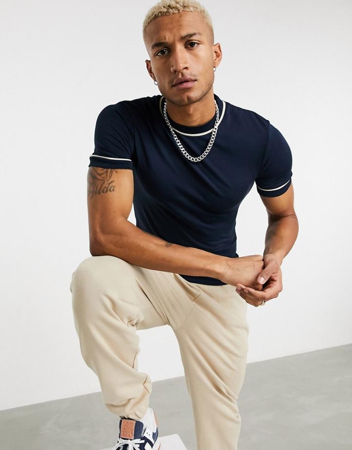 Asos Design Smart Muscle Fit T-shirt With Piping Detail-multi