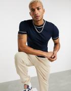 Asos Design Smart Muscle Fit T-shirt With Piping Detail-multi
