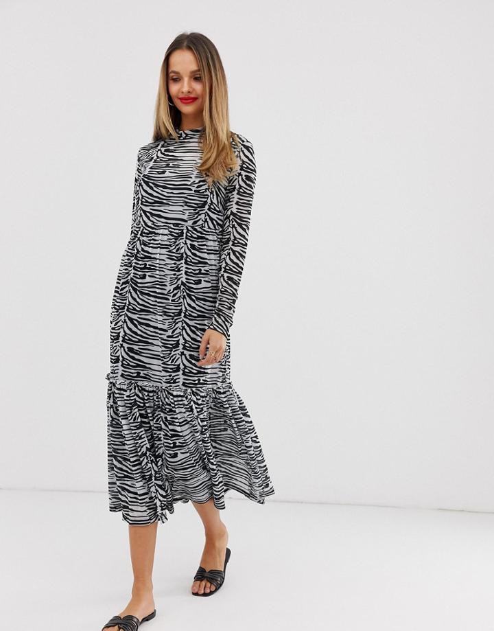 Vila Zebra Print Mesh Midi Dress - Multi
