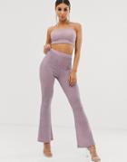 Asos Design Two-piece Flare Pants In Glitter-purple