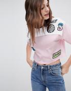 Asos T-shirt In Color Block With Retro Badges - Pink