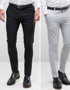 Asos 2 Pack Super Skinny Smart Pants In Black And Pale Gray Save - Multi