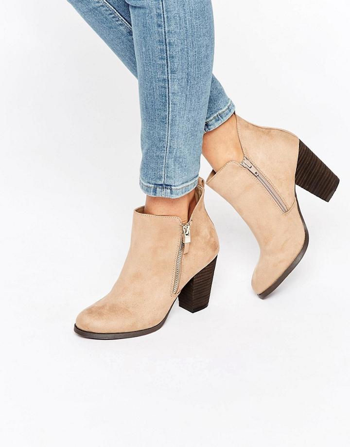 Call It Spring Kokes Zip Heeled Ankle Boots - Beige