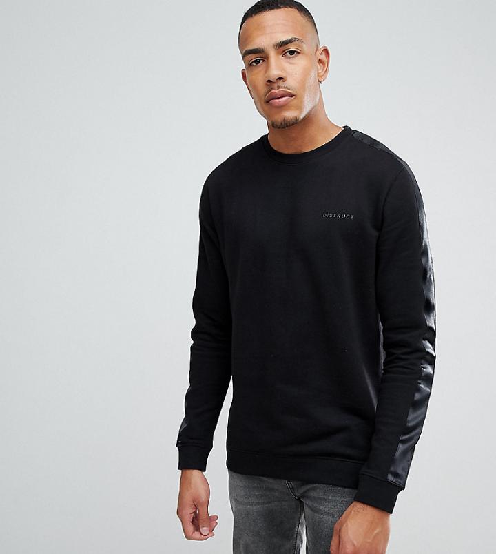 D-struct Tall Crew Sweat With Satin Arm Stripe - Black