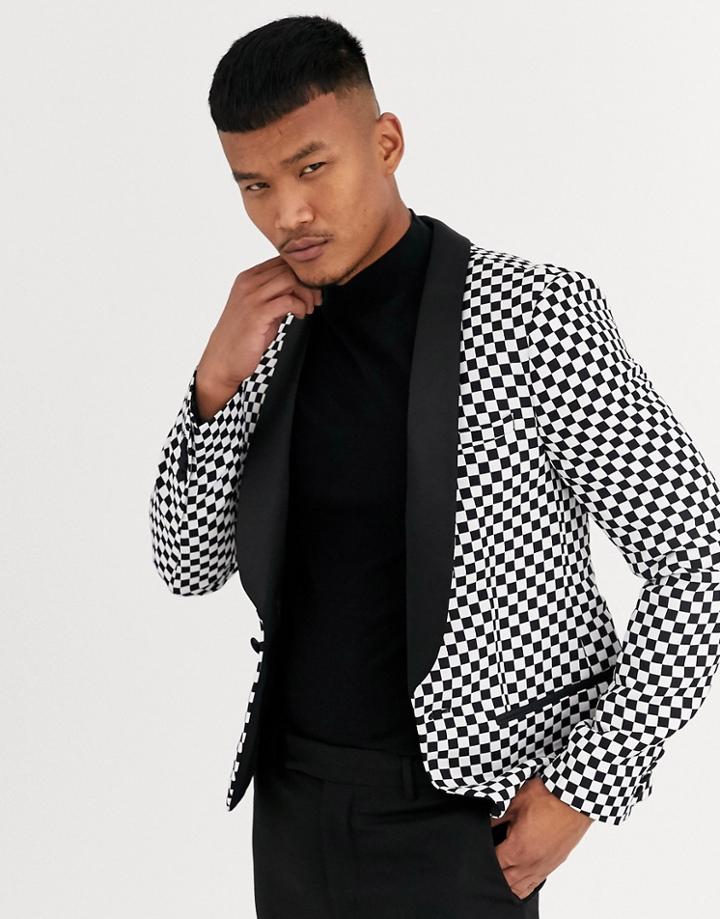 Asos Design Skinny Tuxedo Blazer With Race Track Check In Black And White