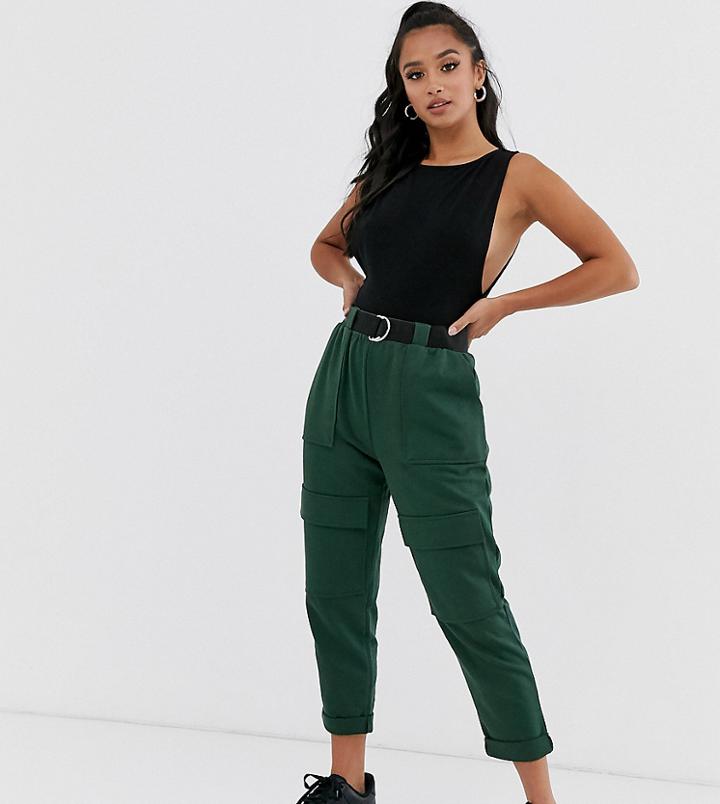 Asos Design Petite Utility Cargo Jogger With Belt - Green