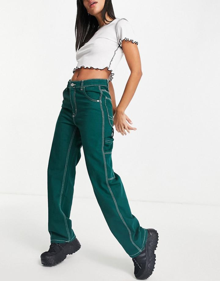 Bershka Cargo Pants With Contrast Detail In Bottle Green