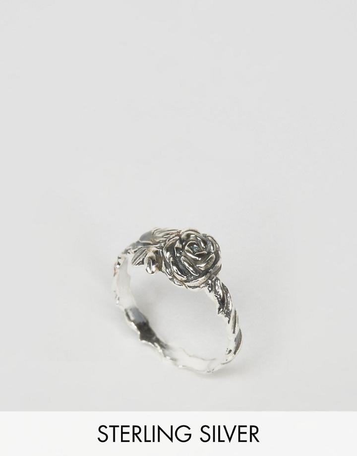 Asos Sterling Silver Rose Ring - Silver