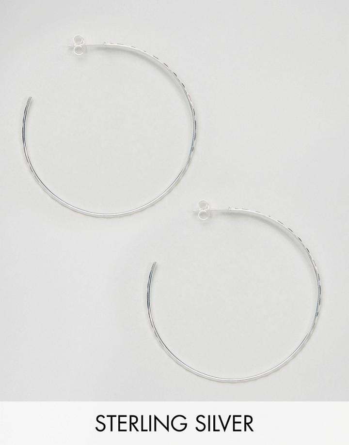Asos Sterling Silver Fine Hammered 50mm Hoop Earrings - Silver