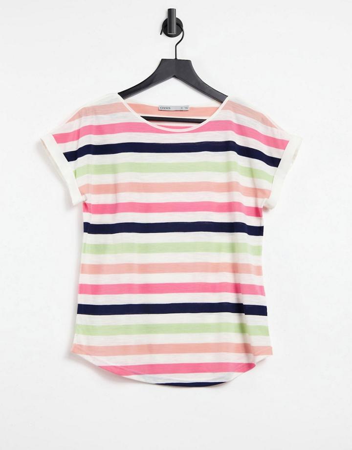Oasis Stripe T-shirt In White-multi