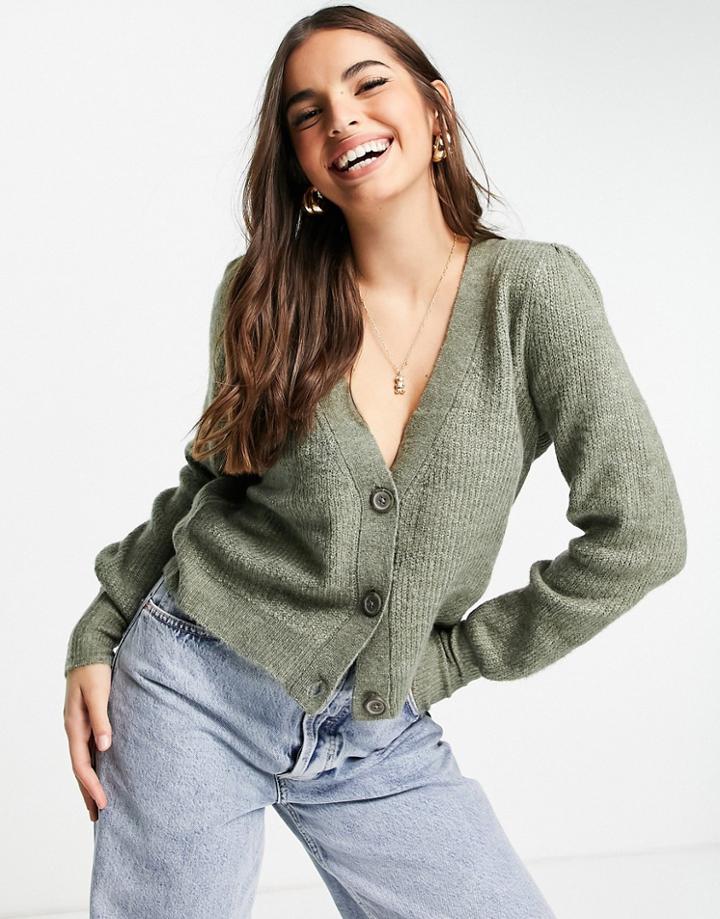 Jdy Balloon Sleeve Cardigan In Khaki-green