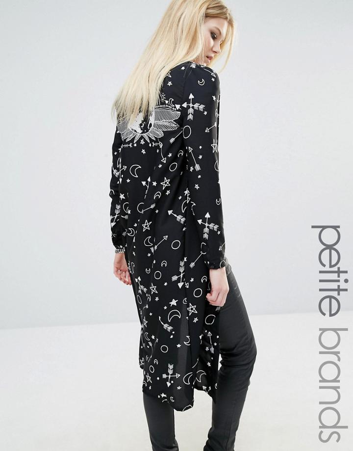 Noisy May Petite Printed Longline Kimono - Black