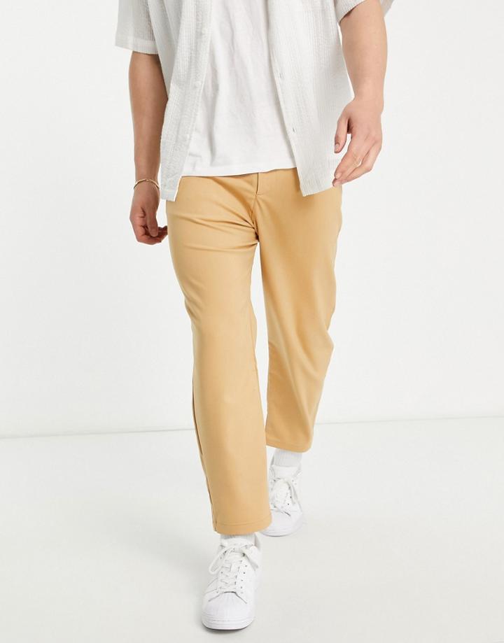 Pull & Bear Loose Tailored Pants In Camel-neutral