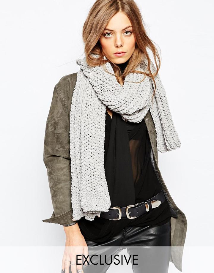 Stitch & Pieces Soft Knit Blanket Scarf - Gray