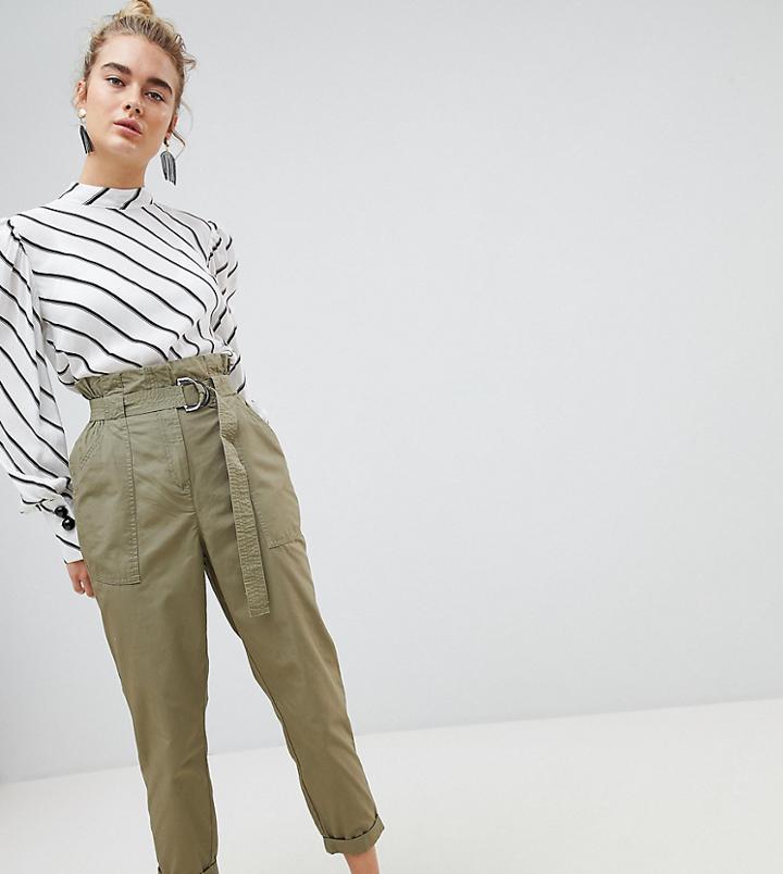 River Island High Waist D Ring Belt Peg Leg Utility Pants - Green