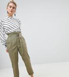 River Island High Waist D Ring Belt Peg Leg Utility Pants - Green