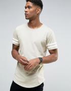 Only & Sons Longline T-shirt With Arm Stripes And Curved Hem - Green