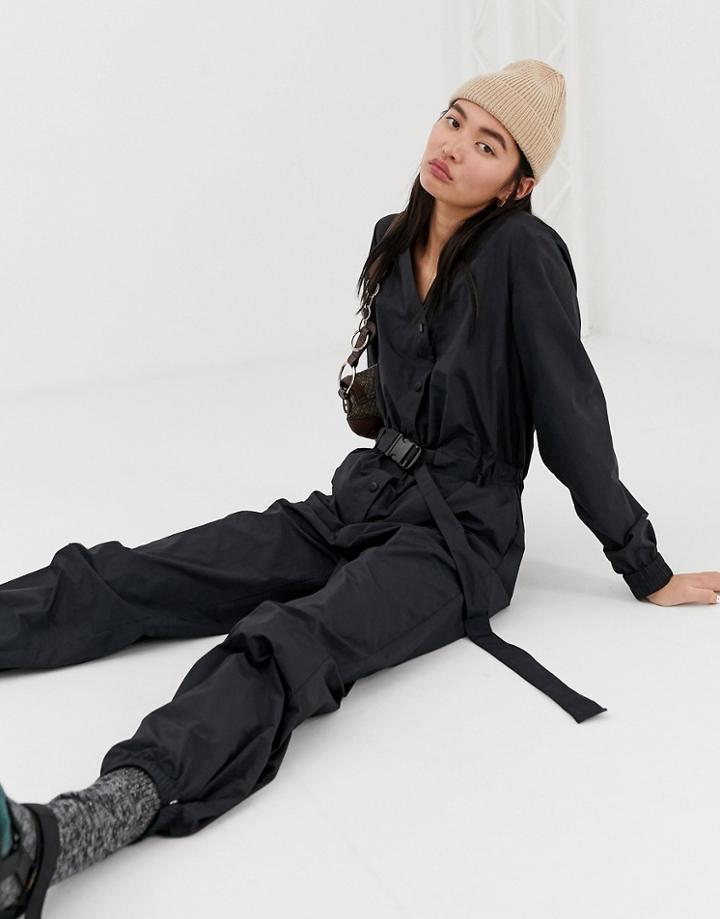 Weekday Sporty Jumpsuit With Belt In Black - Black