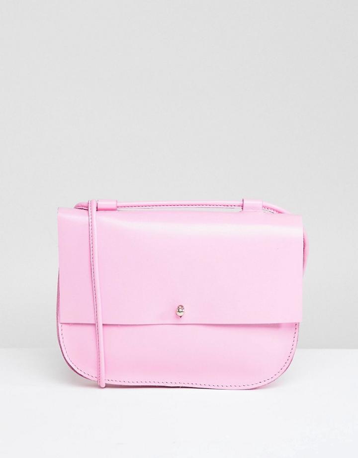 Asos Leather Minimal Stud Saddle Bag - Pink