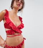 Peek & Beau Exclusive Bow Tie Side Bikini Bottom In Star Print-red