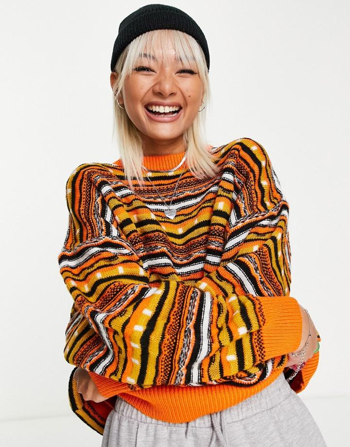 Topshop Knitted Craft Stripe Sweater In Multi